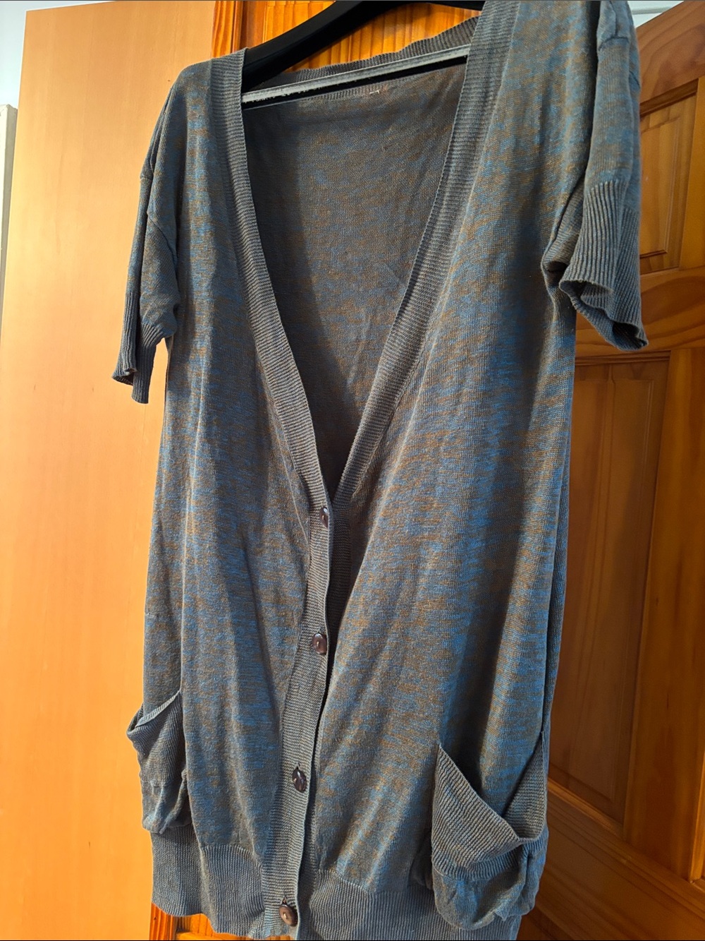 Lightweight Long Open Front Linen Cardigan in Heathered Teal